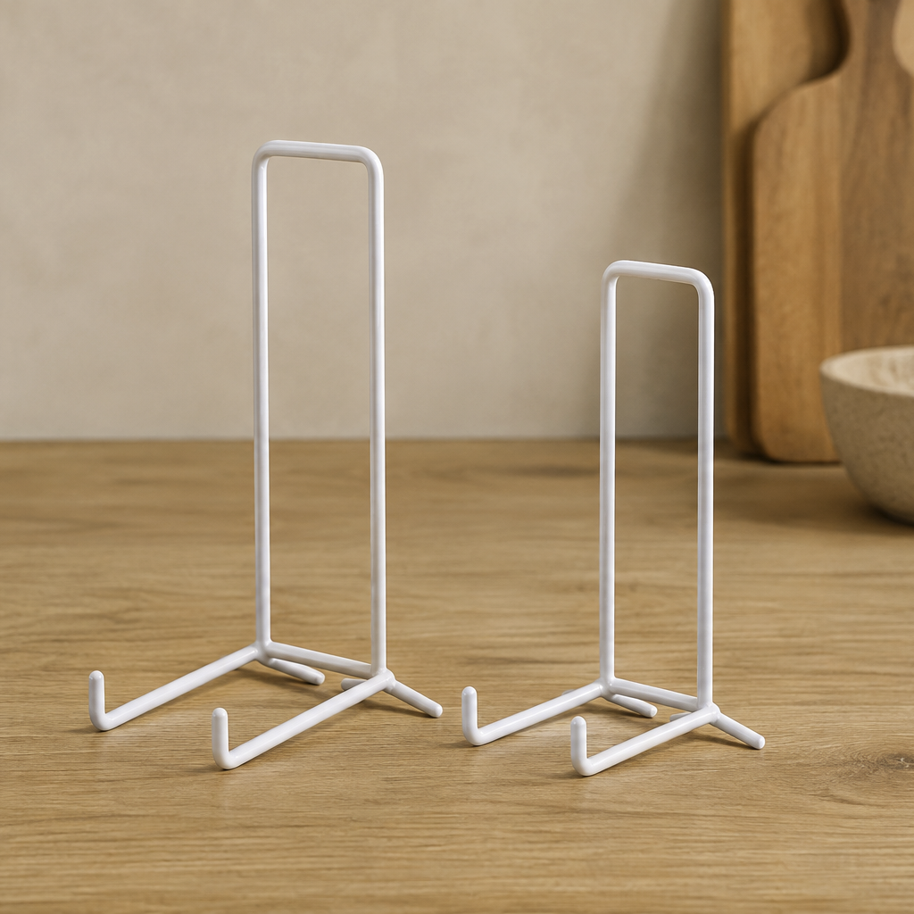 Stöd. Vitt metall. Förpackning om 10 st. - 15 cm. Tallriksstöd. Pris visas per st.