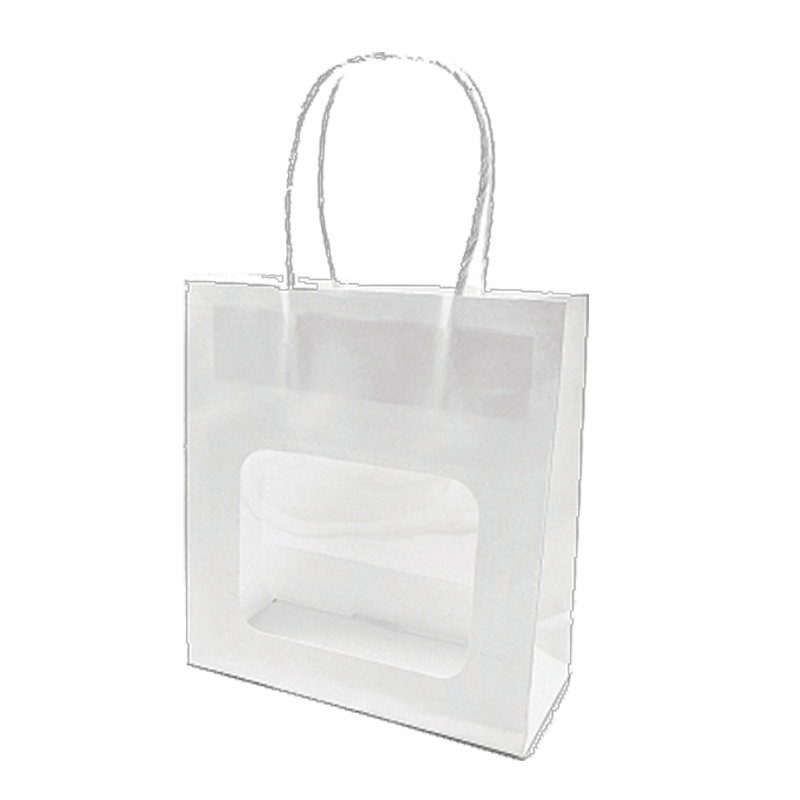 Hvid papirpose med vindue, H18,5 cm