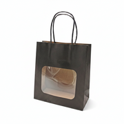 Sort papirpose med vindue, H18,5 cm