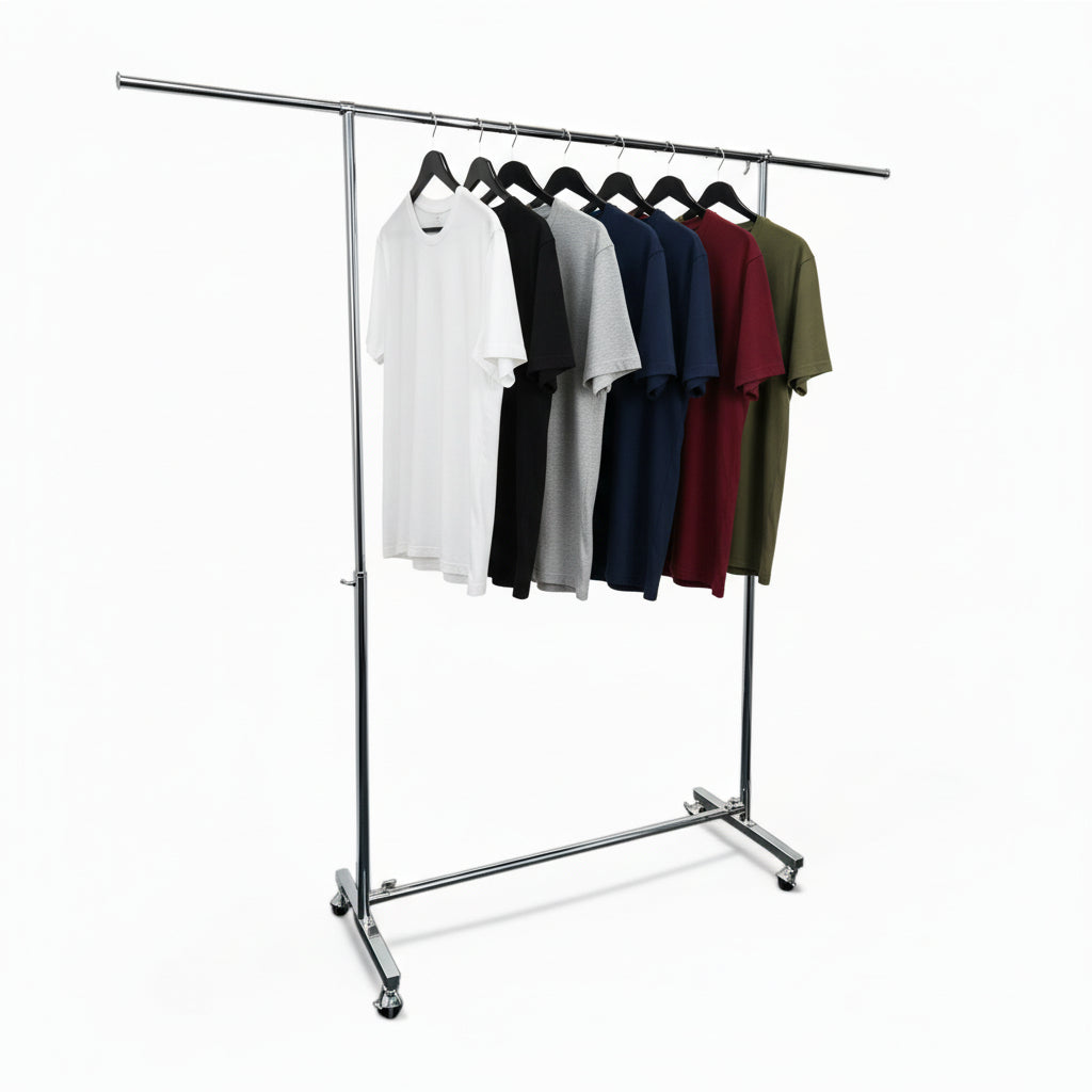 Spacey konfetions- / klädställning med hjul, krom.