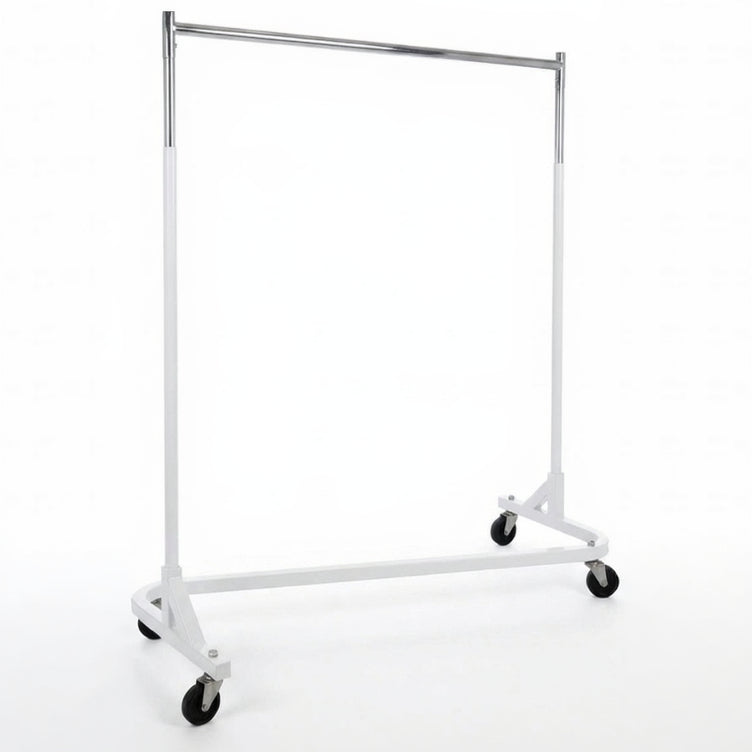 Z-stativ, krom/vit bas, 155 x 54 x H173 cm, 100 mm hjul i hård plast