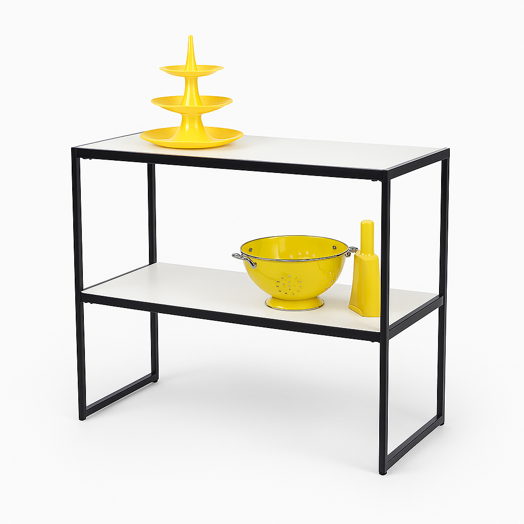 HAPPY! Sidobord med vit melamin. B94 x D40 x H82 cm.