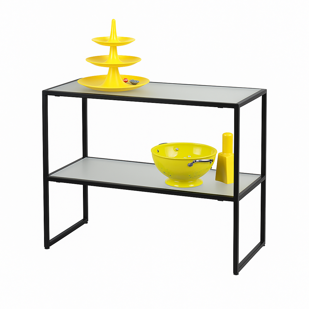 HAPPY! Utplaceringsbord med frostade glasskivor. B94 x D40 x H82 cm.