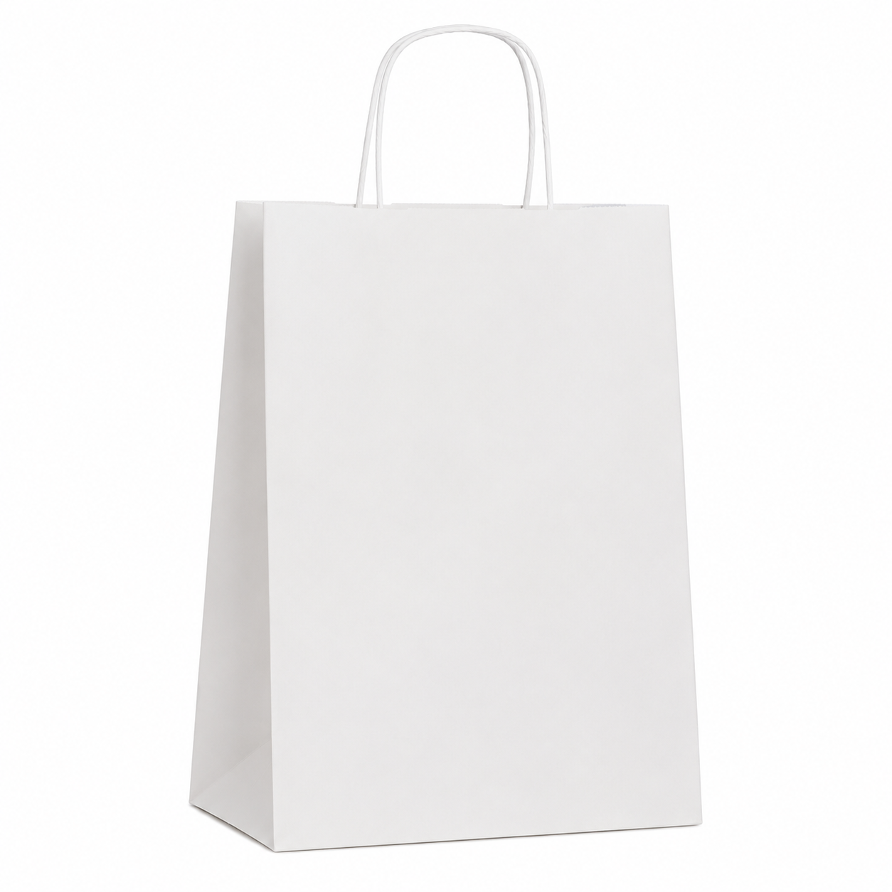 Papperspåse med tvinnade handtag. H32 cm. Vit