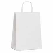 Papperspåse med tvinnade handtag. H32 cm. Vit