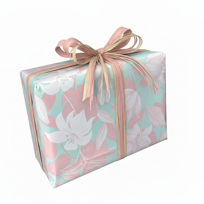 Presentpapper B 57 cm. Ljus nyans, bestruket papper. 150 m.