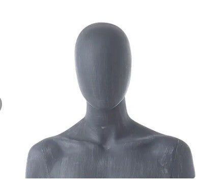 Damannekäng. Grå (rå finish) matt med ansiktslöst huvud. H184 cm. Metallfotplatta