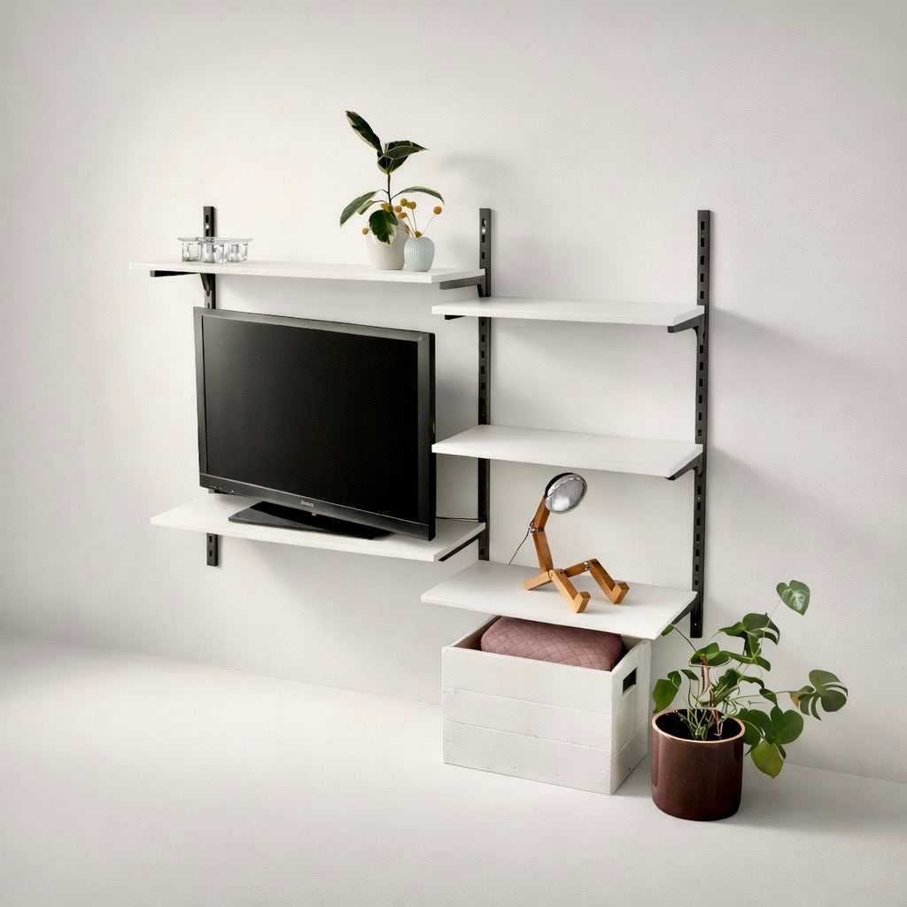 TV-vägg med Framework-skenor, set som visat