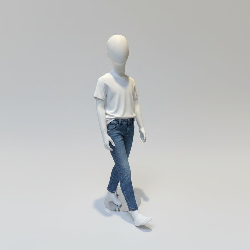 Barnmannekäng, 6–8 år, H 122 cm, med huvud, Vit. Går