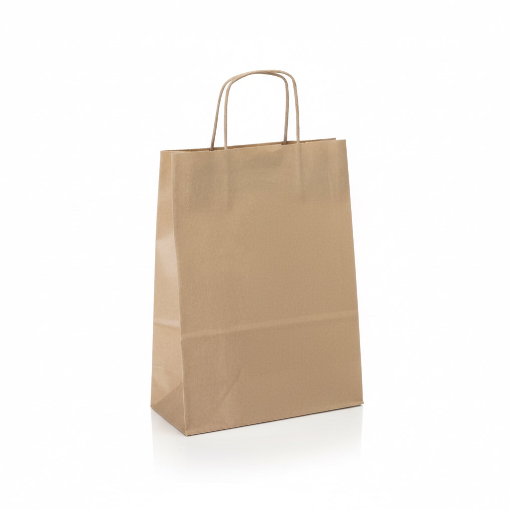 Papperspåse med vridet handtag, natur, förpackning om 50 st., 24 x 11 x H31 cm