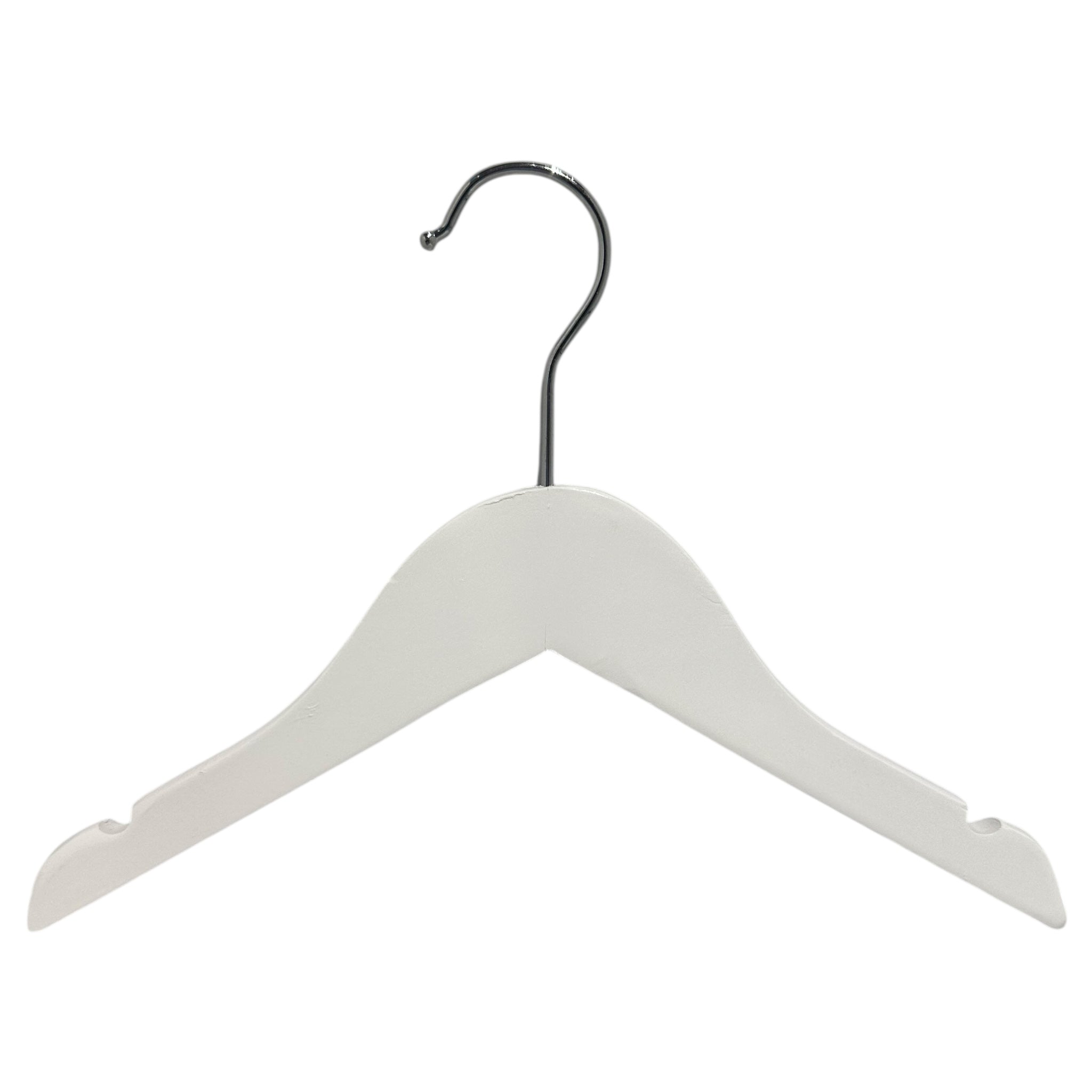 Trähängare, massiv, platt, baby, med hak och utan stång, vit, 27 cm