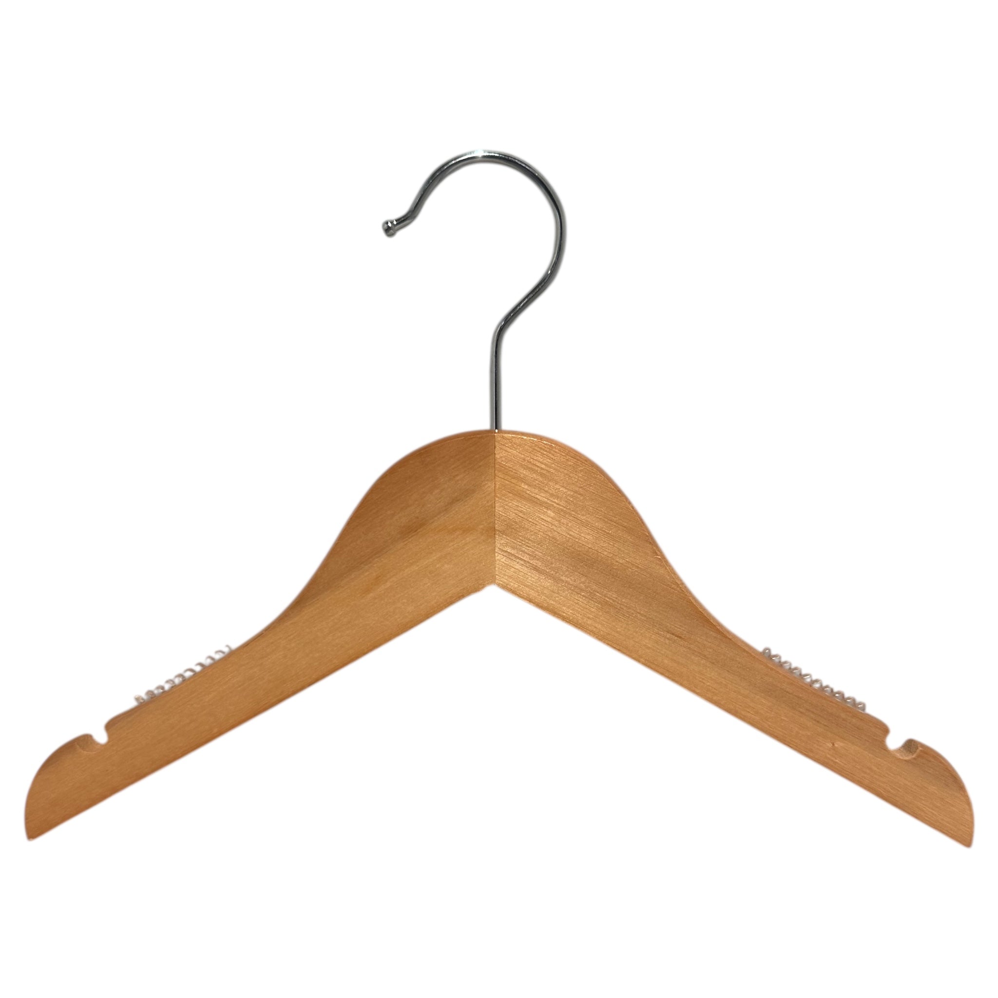 Træbøjle, massiv, flad, baby, med hak og uden stang, natur, 27 cm