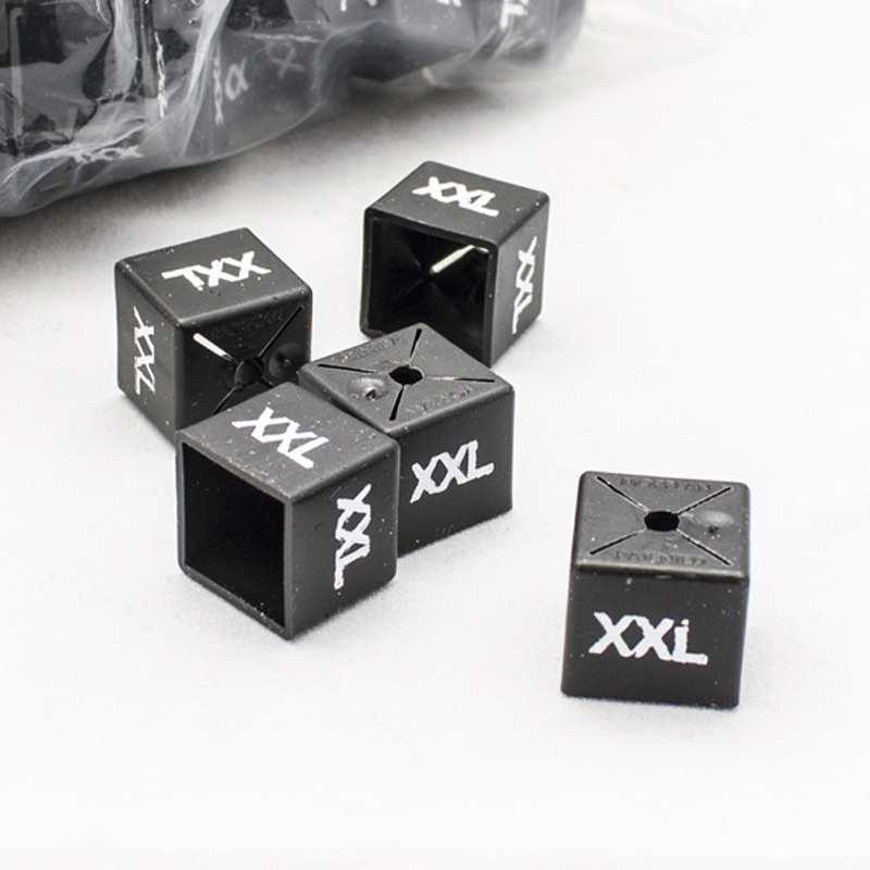 Storleksmärke, fyrkantigt i svart. Välj storlek