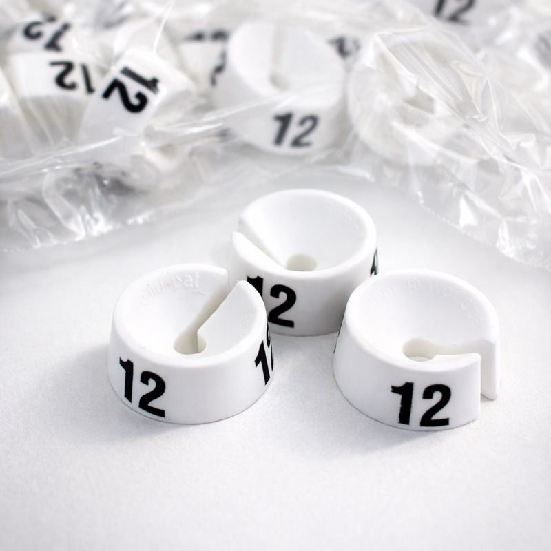 Storleksetiketter - Vita - 25 identiska per påse. Välj storlek