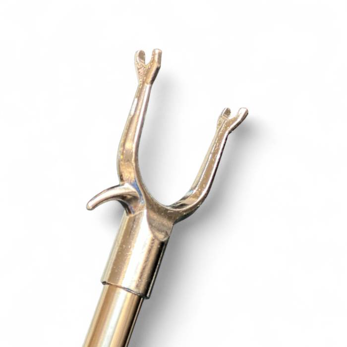 Klämmfångare, justerbar, aluminium, 77–170 cm. Metallgaffel och upphängningskrok.