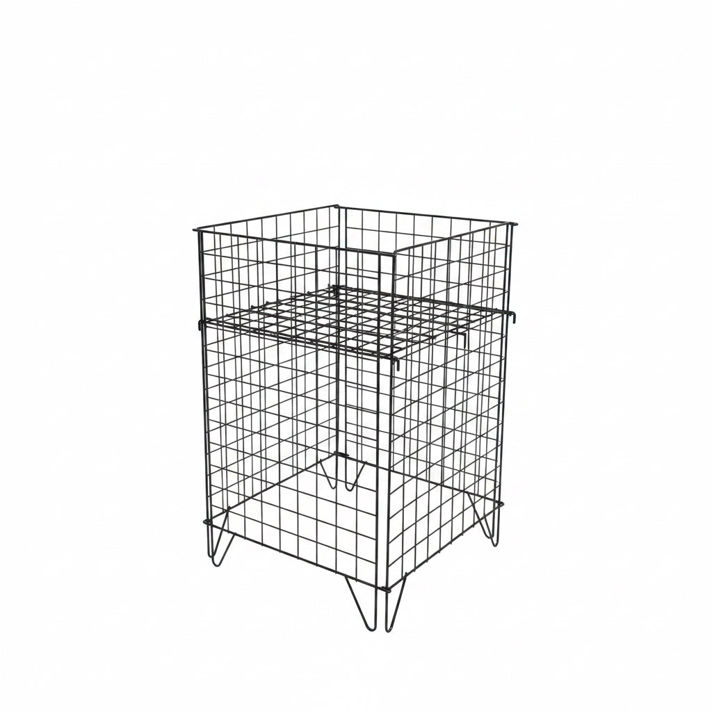 NORA, salgskurv, sort pulverlak, sammenklappelig med justerbar bund, 50 x 50 x H75 cm.