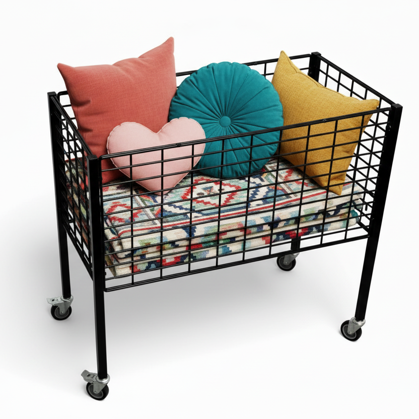 Boxer 2, Svart försäljningskorg. 50 x 95,6 x H90 cm. Justerbar botten.