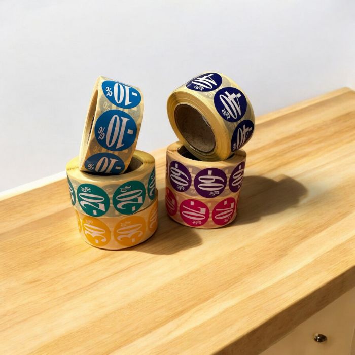 Etiketter med procent - 500 st. i färg. Välj procent