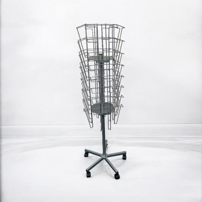 Broschyrkorsett, A4, med 32 fack, aluminiumfärgad, B23 x D23 x H119 cm.