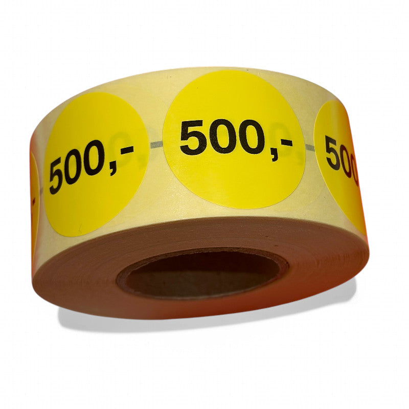 Gula etiketter med fast belopp - 1 000 st. Välj belopp