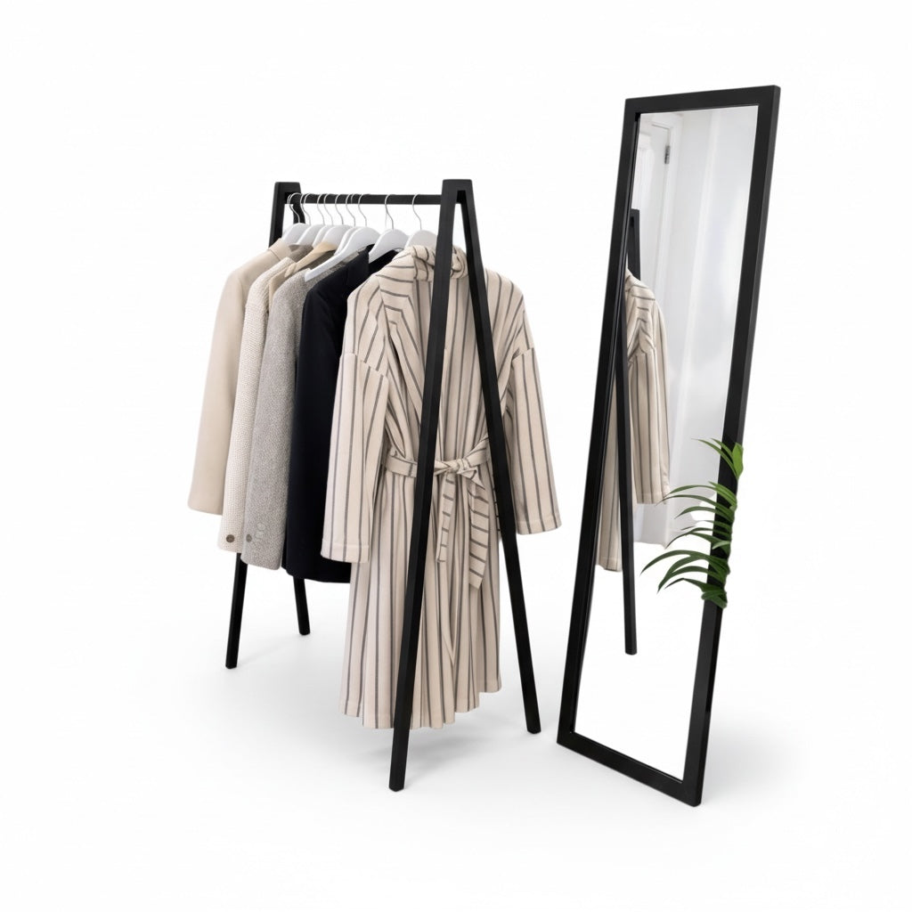 Klädställ, V-format, svart, B100 x D50 x H142 cm