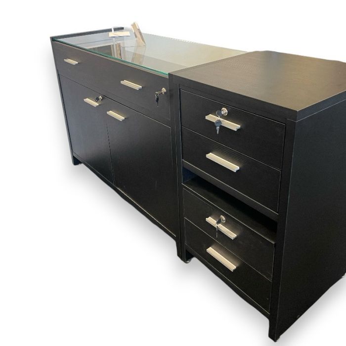 Flexia disk sæt, sort, modul med glas top og 4 skuffer.