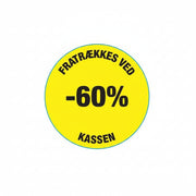 Gult rabattmärke 60%. Rulle med 500 st. Ø 30 mm.