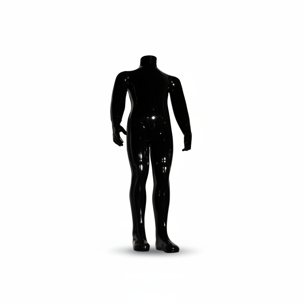 Family barnmannekäng. Svart högblank. 4–6 år. H 90 cm. Rund glasfot