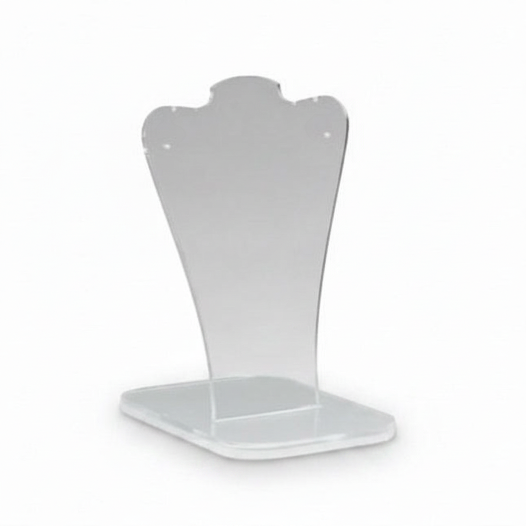 Halskedjedisplay på fot. H 22 cm. Akryl. Busteform