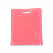Plastpåse, mellan, rosa, förpackning om 100 st., 45 mikron, B 39 × D/BF 10 × H 45 cm, förstärkta handtag