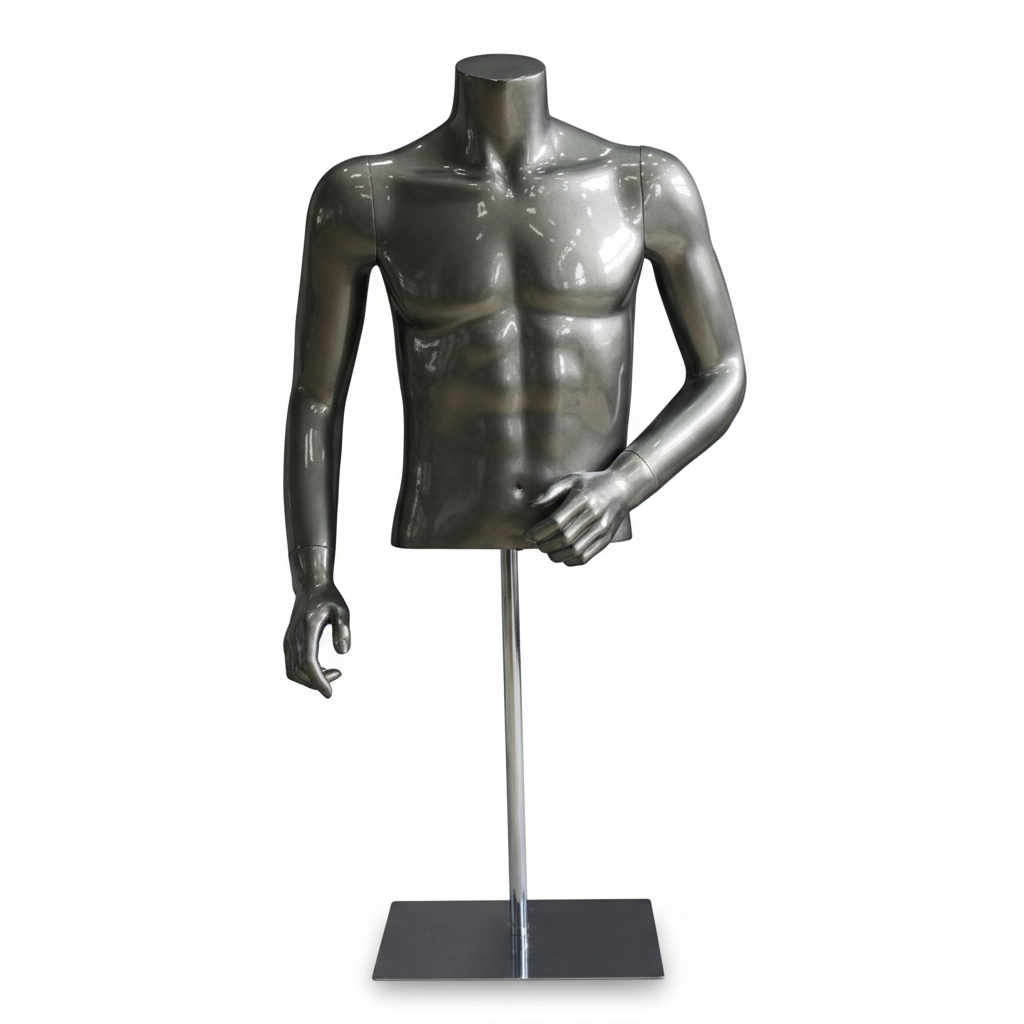 Herrtorso bordmodell. Högblank grå med nitar