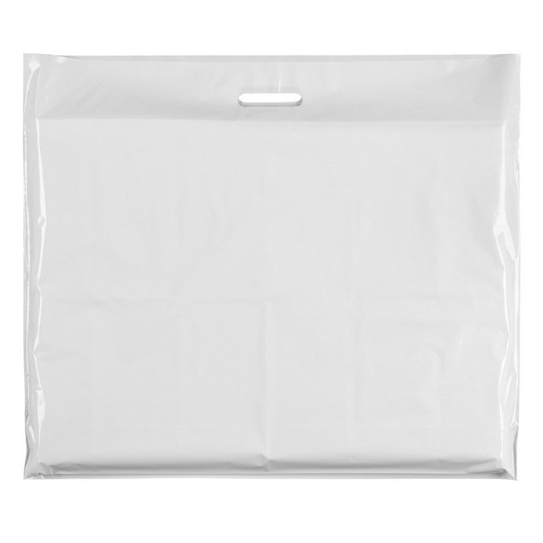 Plastpåse, extra stor, vit, förpackning med 100 st., 60 mikron, B 70 x D/BF 15 x H 60 cm, förstärkta handtag