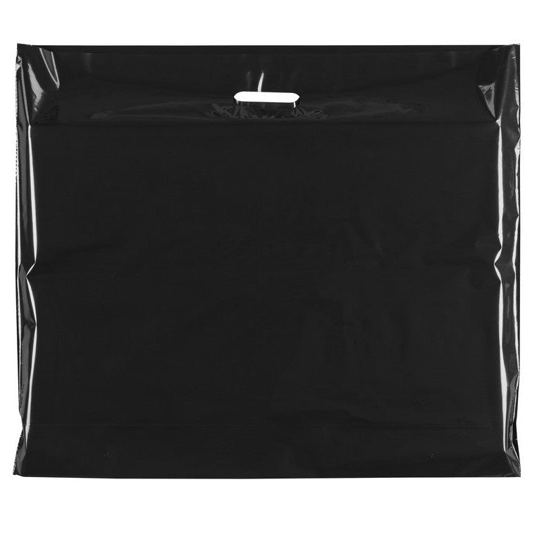 Plastpåse, extra stor, svart, förp. med 100 st., 60 micron, B 70 x D/BF 15 x H 60 cm, förstärkta handtag