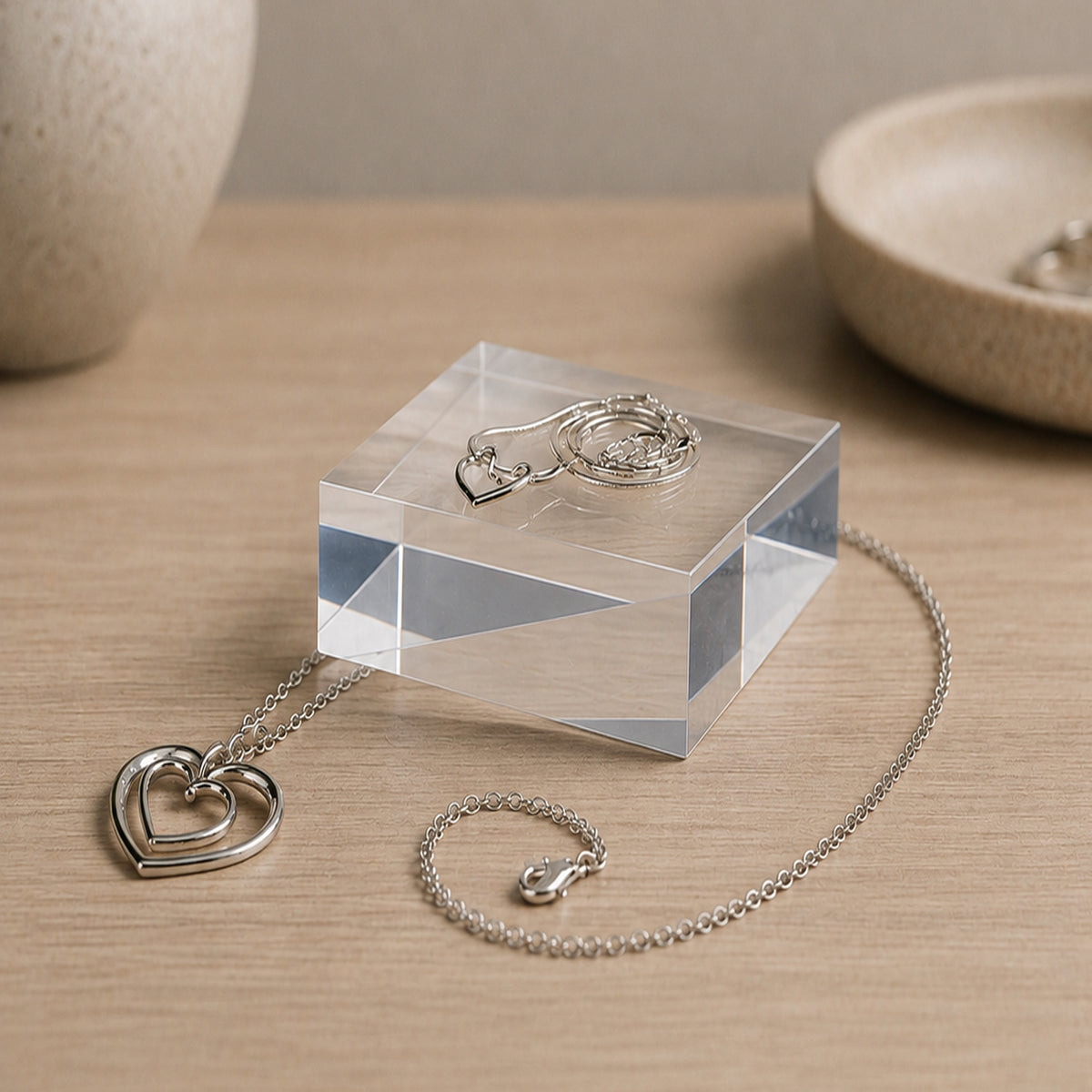 Displayblock, klar akryl, 7,5 x 7,5 x H4 cm, för smycken