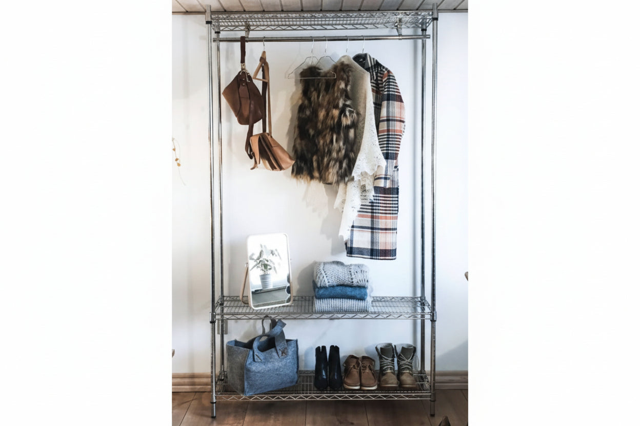 Garderobhylla Reol - TUBO (B 122 x D 36 x H 220 cm.) - Krom