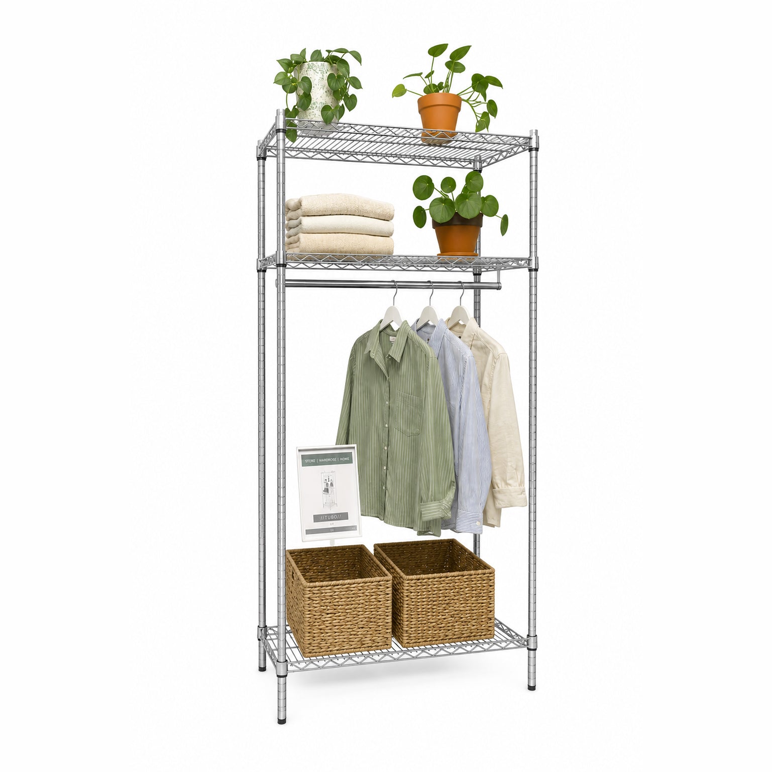 Garderobhylla Reol - TUBO (B 91 x D 46 x H 220 cm.) - Krom
