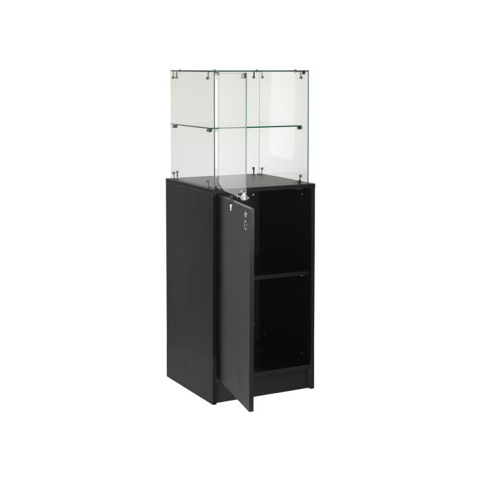 Slimline vitrine med underskab. Lås i vitrine og skab, sort, B46 x D46 x H148