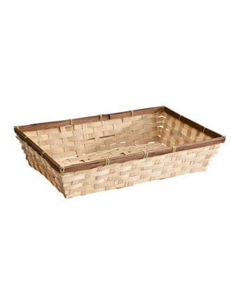 Rektangulær bambus gavekurv med brun kant, 38 x 24 x H8 cm