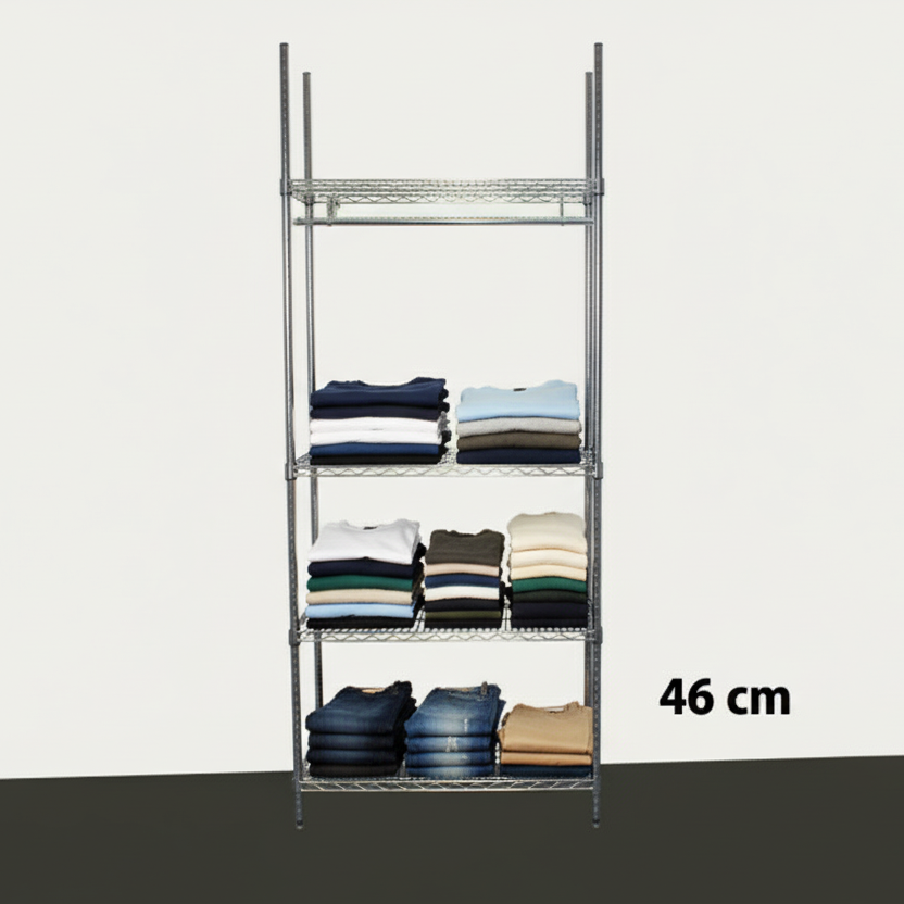 Garderobhylla Reol - TUBO (B 91 x D 46 x H 220 cm.) - Krom