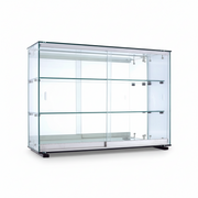 Normandie, vitrinskåp, bred, mellan, med härdat glas, inkl. 2 hyllor, skjutdörrar, spegelbakstycke, 78 x 25 x 55 cm