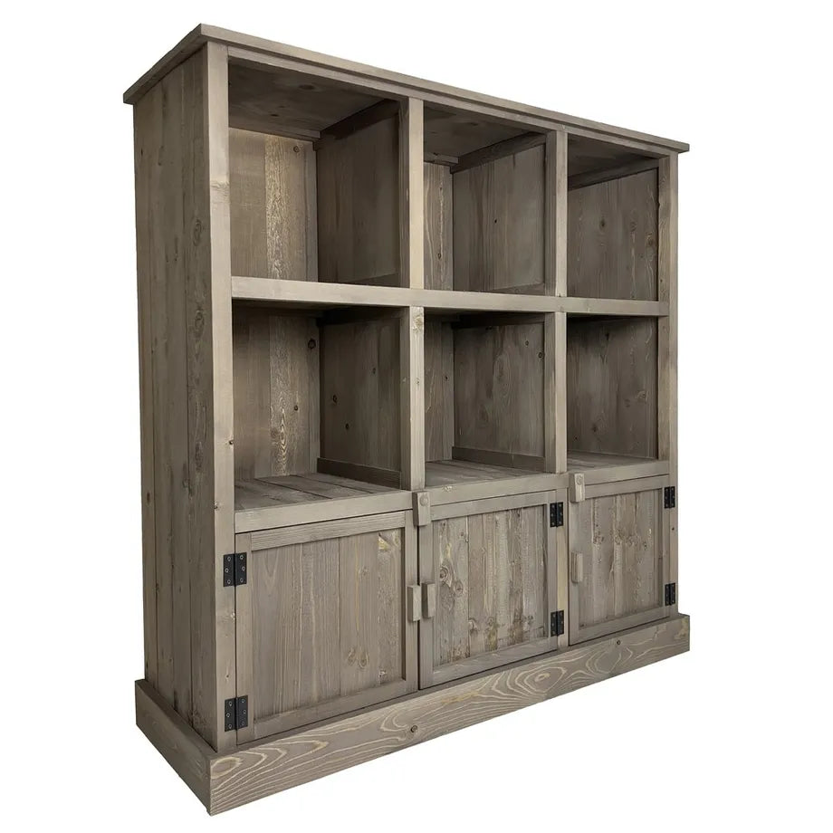 Graywood, bokhylla med 6 fack och 3 skåp. H110 cm