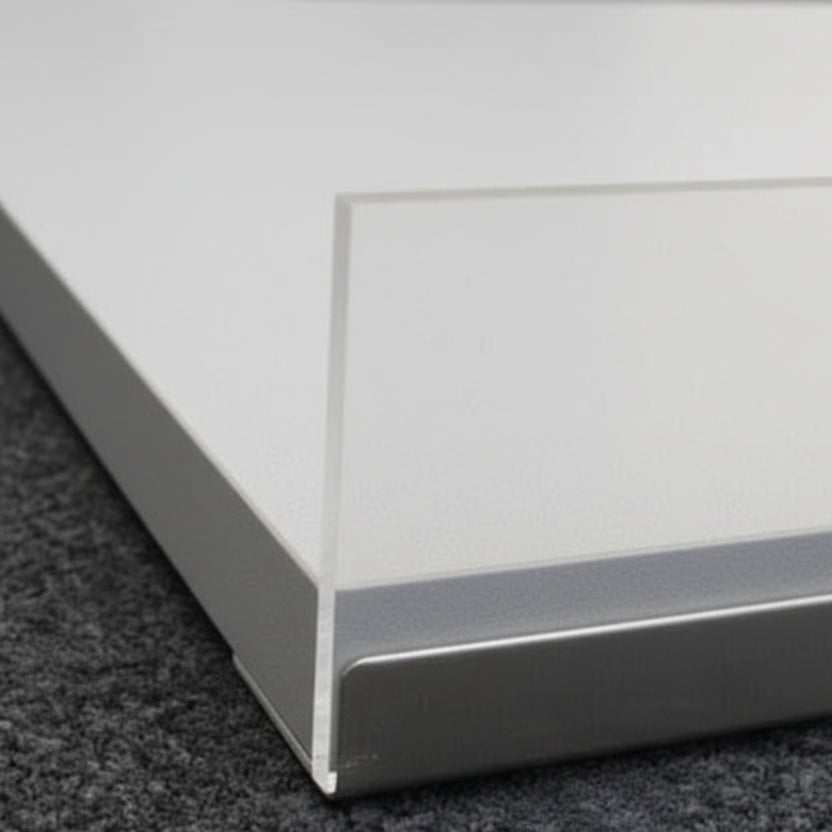 Melaminhylde grå, skrå, med forkant i krom, 61 x 37 cm