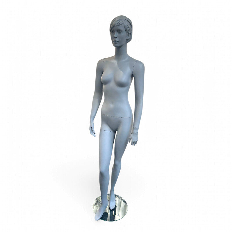 Damdocka med ansikte - Standard, skulpterat hår - Matt grå