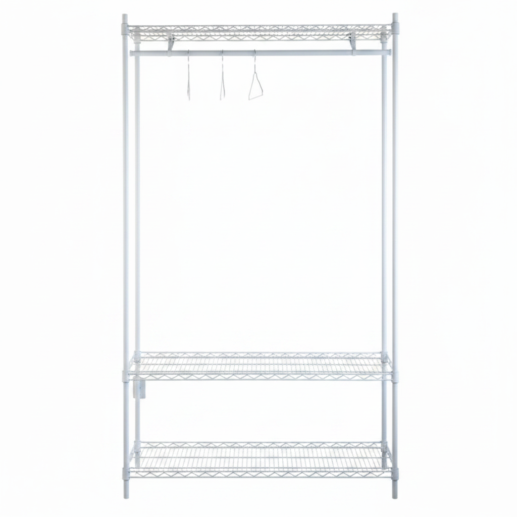 Tubo, hylla med 3 hyllor och 1 klädstång, vit, 200 x 122 x 46 cm utan logotyp