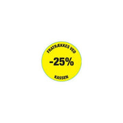 Gult rabattmärke 25%. Rulle med 500 st. Ø 30 mm.