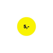 Rabattklistermärke 5 kr. Rulle med 500 st. Ø 30 mm.