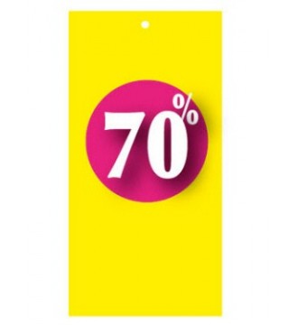 Rabattmärke 30% i etikettform för textilpistol, gul