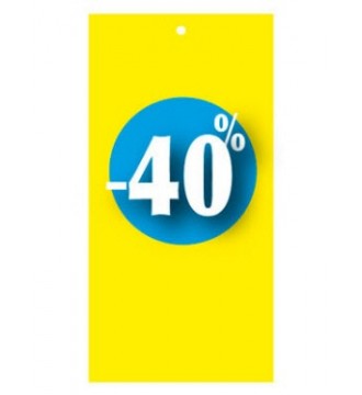 Rabattmärke 30% i etikettform för textilpistol, gul