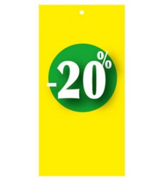 Rabattmärke 30% i etikettform för textilpistol, gul
