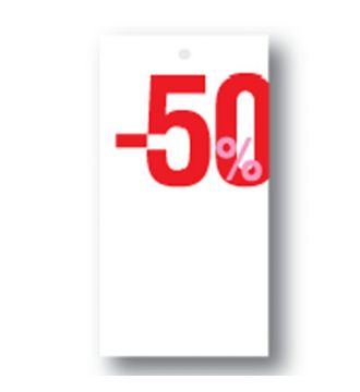 Rabattmärke i etikettform för textilpistol. Vita. Välj procent